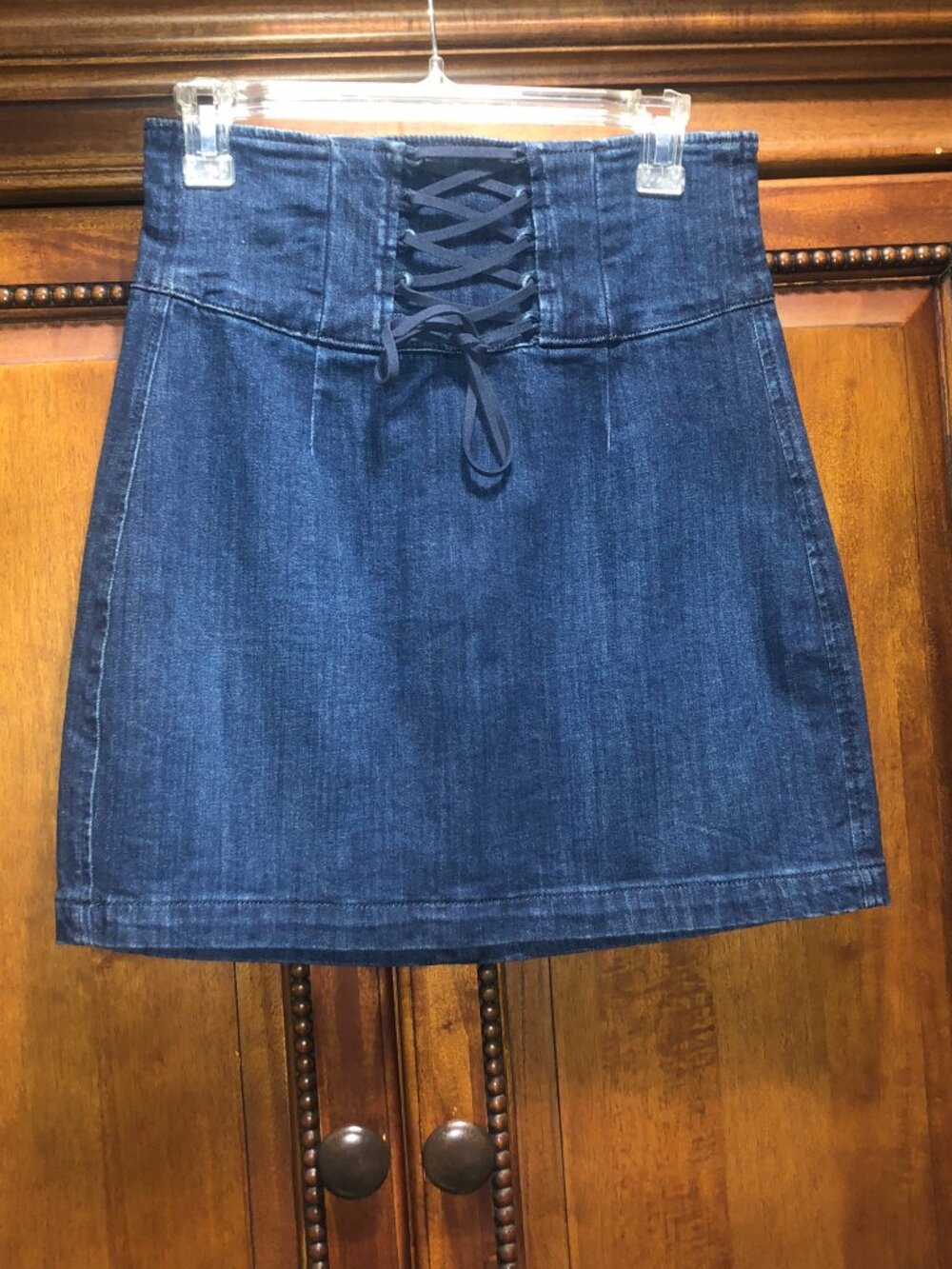 Express Dark Wash High Waisted Lace Up Denim Mini Skirt Size 4